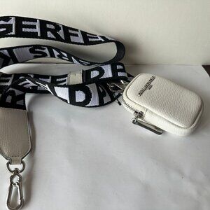 NEW Karl Lagerfeld Black/White Logo Clip On Shoulder/Crossbody Strap & Pouch